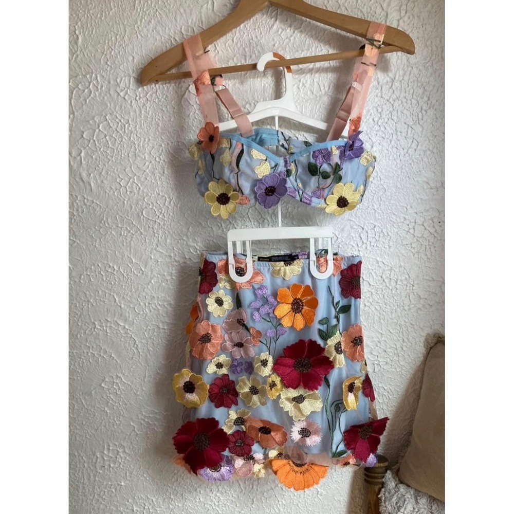 Finesse Taylor Swift Grammy Inspired Floral Mesh Skirt and Top Set Small